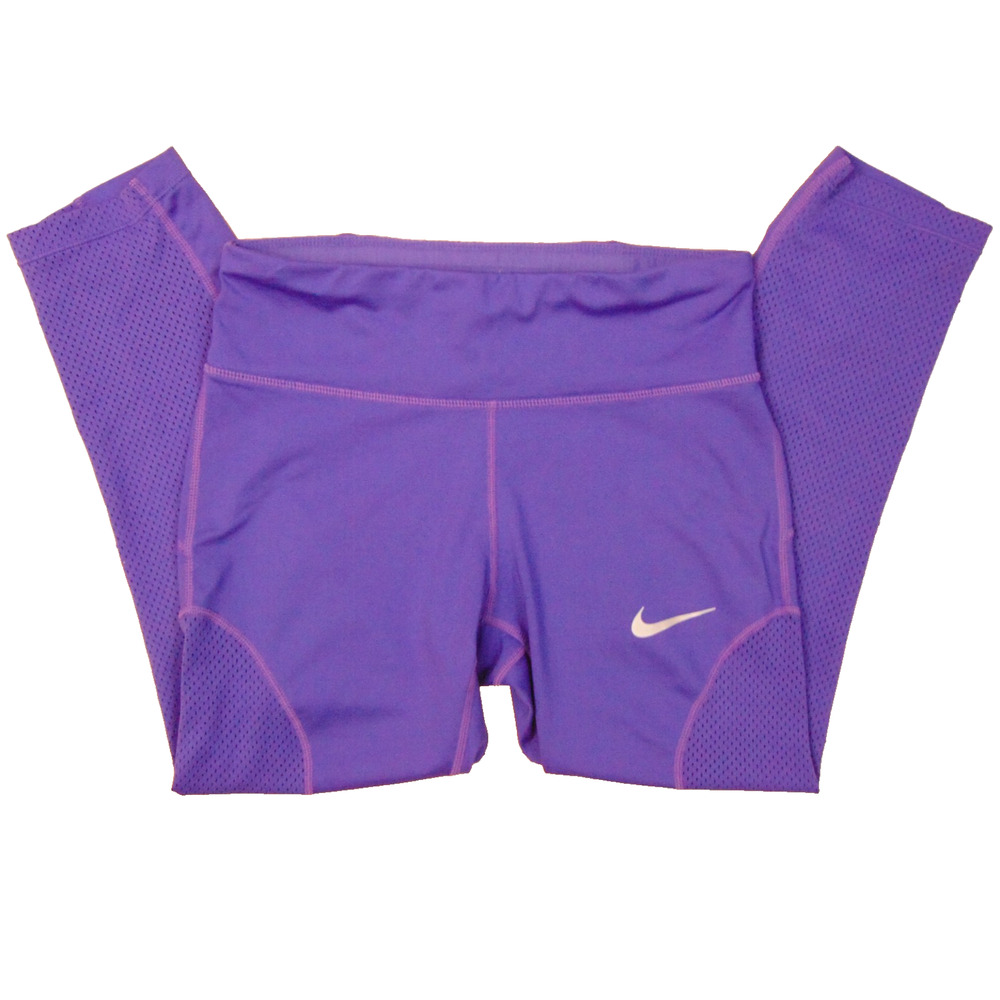 Nike Dri-FIT Women's S Purple Running Crop Tight Mesh Panel Waist Zip Pocket